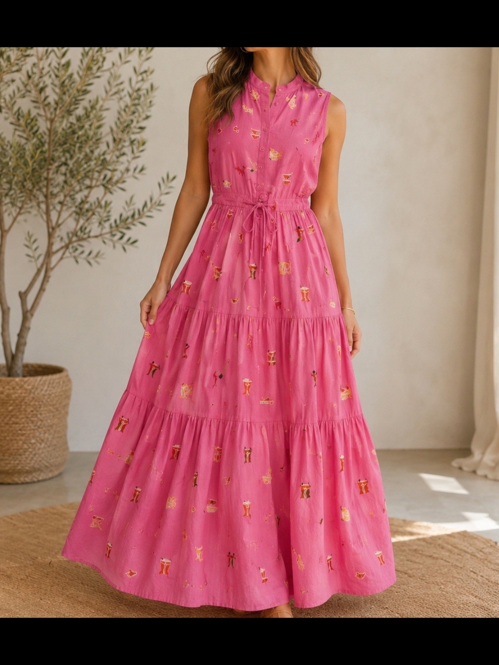 Kids Sleeveless Pink Tiered Dress